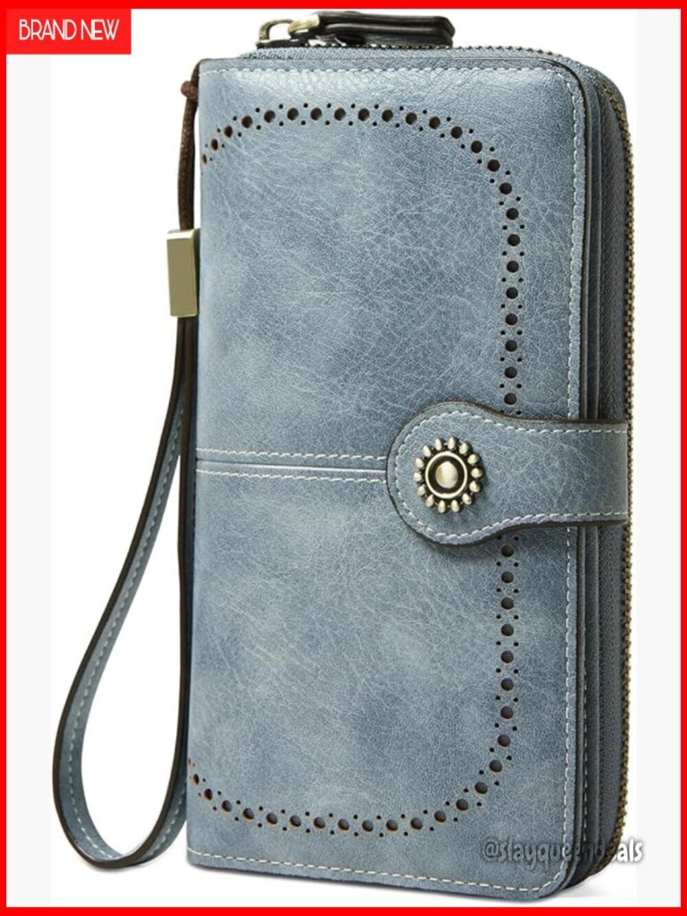 Large Capacity RFID Blocking Leather Wallet with Detachable Wristlet
